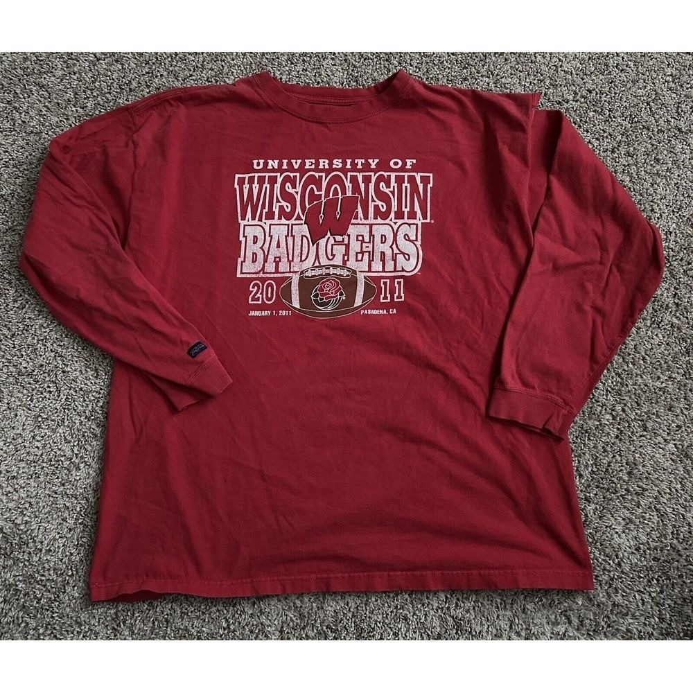 Adult 2XL Red Wisconsin Badgers NCAA Bucky‎ Badger 2011 Rose Bowl LS